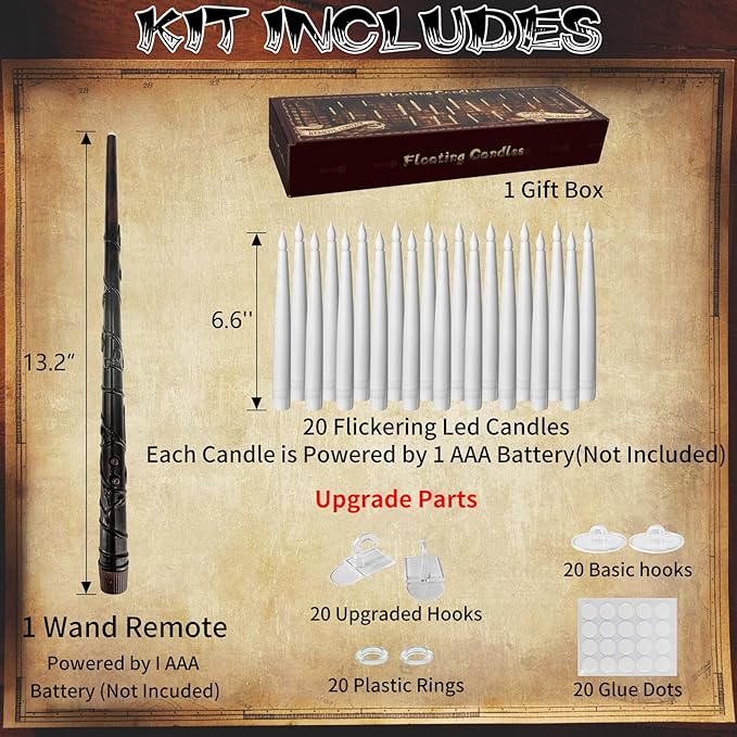 20pcs Flameless Candles with Wand, Hanging Window LED Candle, Battery Operated Warm Light Flickering Candle, Taper Candle Set for Christmas, Wedding, Birthday Party, Valentine's Day Gift-VerdiqueGarden