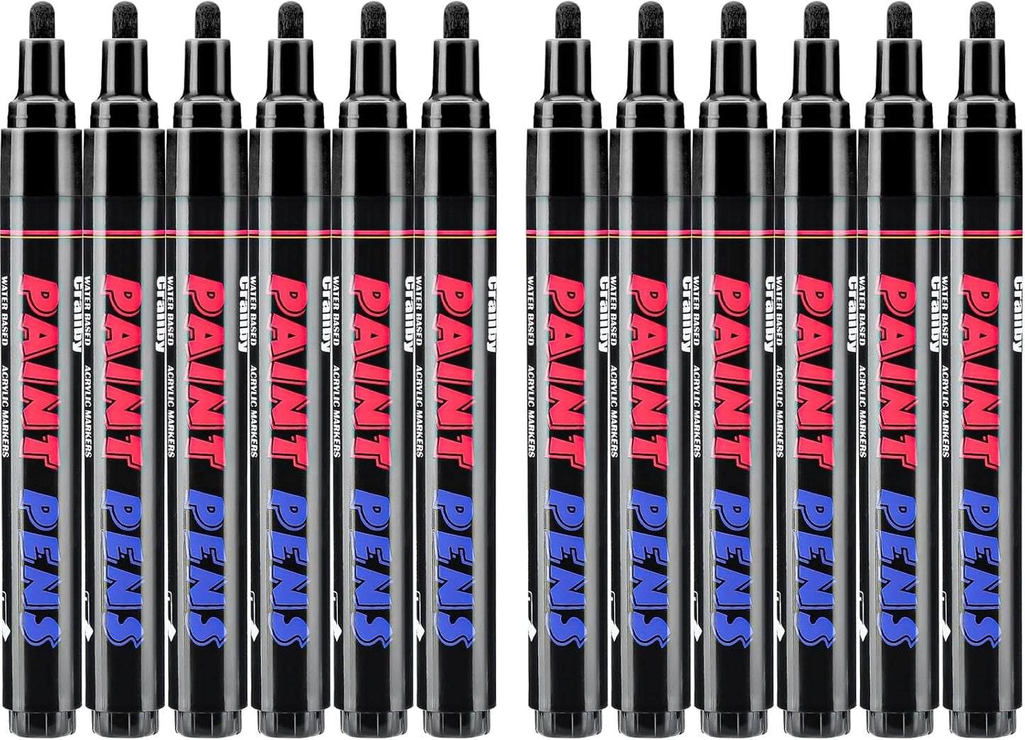 Black Paint Pens Paint Markers - 12 Pack Permanent Quick Dry Waterproof Marker Pens for Rocks Wood Fabric Plastic Canvas Glass Mugs Metal Tire Stone-VerdiqueGarden