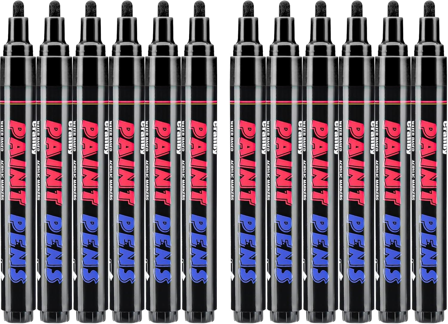 Black Paint Pens Paint Markers - 12 Pack Permanent Quick Dry Waterproof Marker Pens for Rocks Wood Fabric Plastic Canvas Glass Mugs Metal Tire Stone-VerdiqueGarden