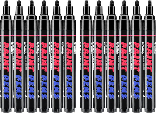 Black Paint Pens Paint Markers - 12 Pack Permanent Quick Dry Waterproof Marker Pens for Rocks Wood Fabric Plastic Canvas Glass Mugs Metal Tire Stone-VerdiqueGarden