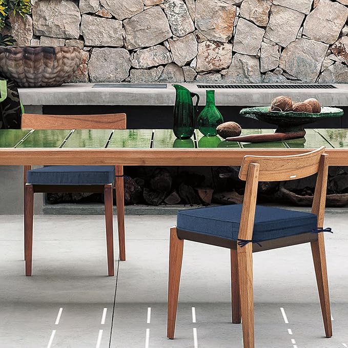 Sunbrella Square Corner Seat Cushions, 18.5" x 16" x 3", Set of 4, Indoor Outdoor Water Repellent Universal Chair Pads with Ties for Patio Furniture, Garden Dining Chairs, Specrtum Indigo-VerdiqueGarden