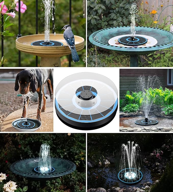 Solar Fountain Glass Panel with 2200 mah Battery, 3.5W Floating Solar Water Fountain with 4 Fixed Rods, Solar Fountain Pump for Bird Bath, Garden, Pond, Pool, Outdoor-White Lights-VerdiqueGarden