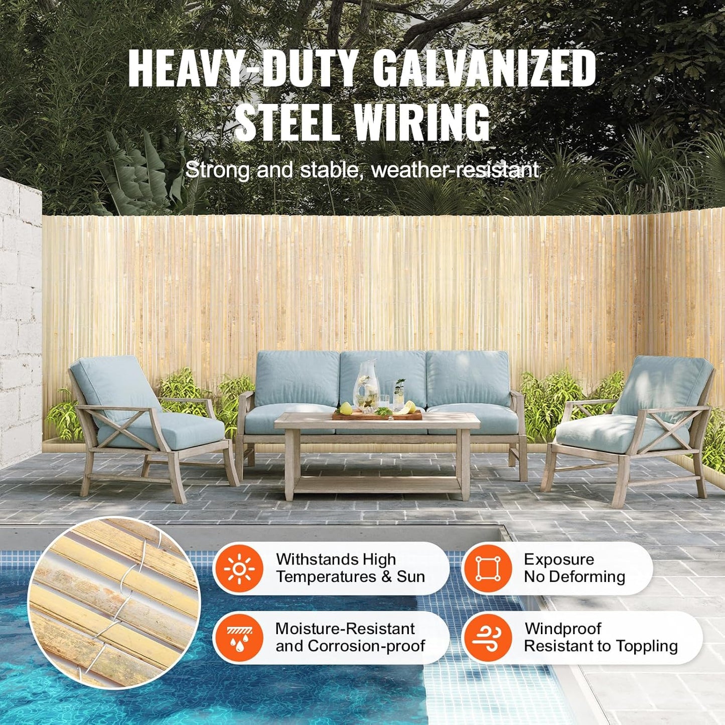 VEVOR Natural Bamboo Fence Privacy Screen, Eco-Friendly Decorative Bamboo Slat Fence, 6 ft H x 13 ft L Panel, for Garden, Backyard, Balcony, Patio, Pool Side-VerdiqueGarden