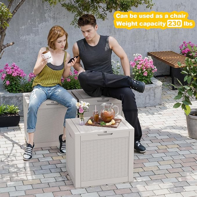 DRATO 31 Gallon Deck Box, Outdoor Storage Box for Patio Cushion, Sports Equipment, Garden Tools, Waterproof Resin Storage Box (Light Brown)-VerdiqueGarden