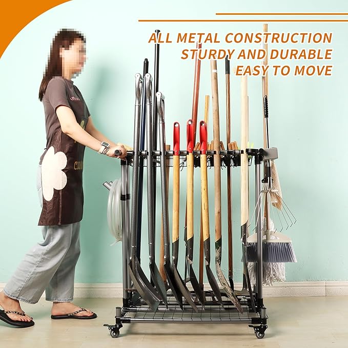 garden tool organizer metal Garage Storage Holder storage large long lawn tools heavy duty tool rack sturdy yard cart yard tool organizer for garage-VerdiqueGarden
