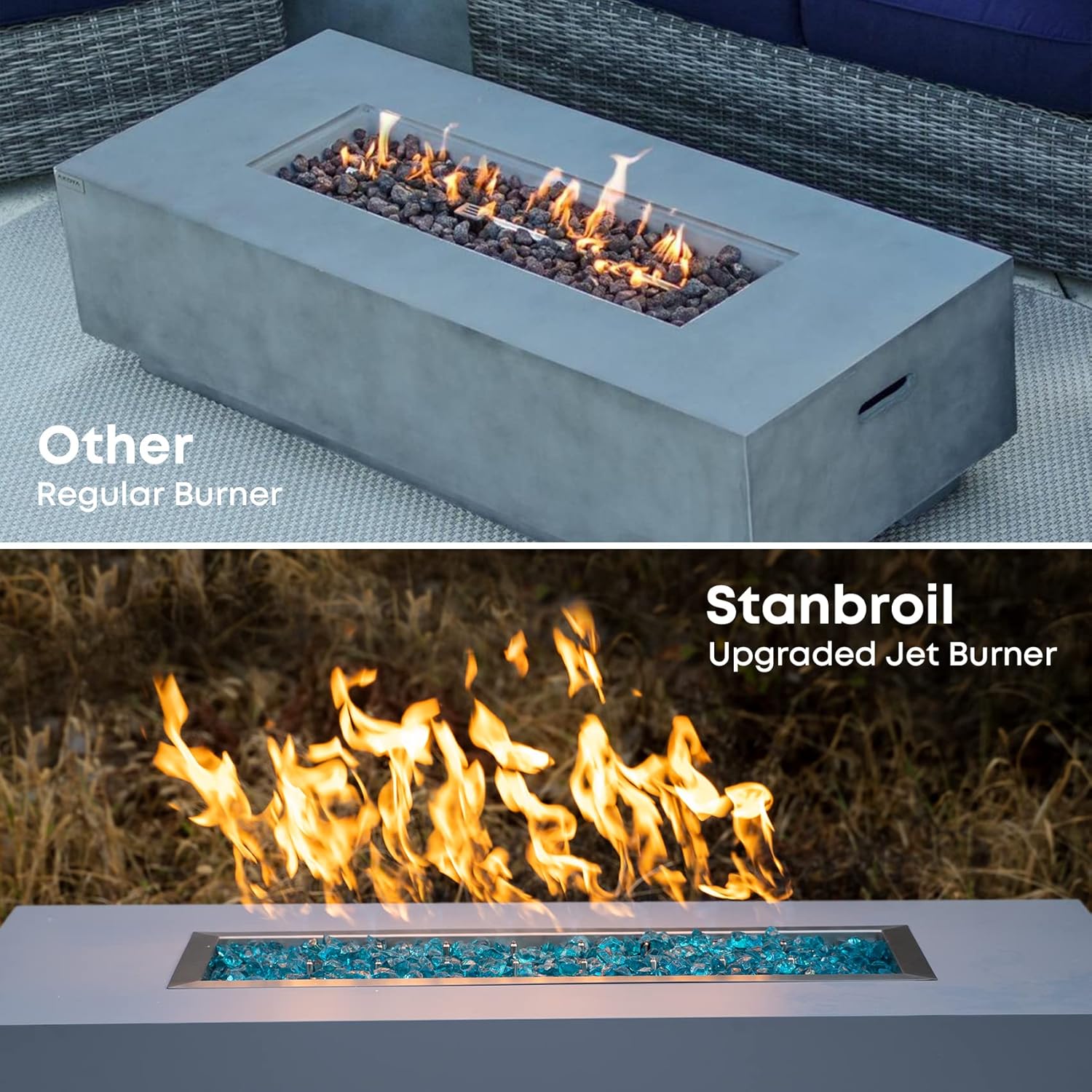 Stanbroil 30 x 10 Inch Upgrade Rectangle Fire Pit Pan with Jet Burner,304 Stainless Steel Natural & Propane Gas Firepits for Outside,High Flame,125,000 BTU Max-VerdiqueGarden