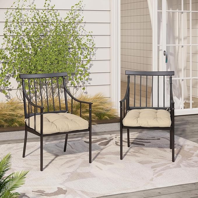 Aoodor 19" x 19" x 5" Tufted Outdoor Chair Cushions, Water Resistant & Fade Resistant Polyester Dining Chair Pads with 2 Straps for Patio Furniture, Set of 2-VerdiqueGarden