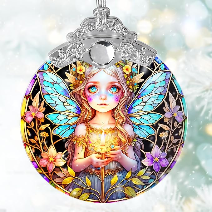 Fairy Stained Glass Suncatcher, Jocidea Fairy Ornament, Fairy Christmas Ornament, Holidays Ornaments, Christmas Tree Ornament, Fairy Decor, Gifts for Fairy Lovers-VerdiqueGarden