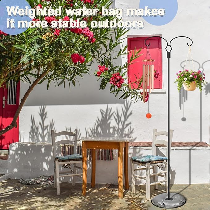 Liitrton 62.6 Inch Shepherds Hooks for Outdoor, Adjustbale Double Shepherds Hooks Hummingbird Feeder Stand Bird Feeder Pole Wind Chime Stand with Round Base, 4 Prongs Base and Water Weight Bag-VerdiqueGarden