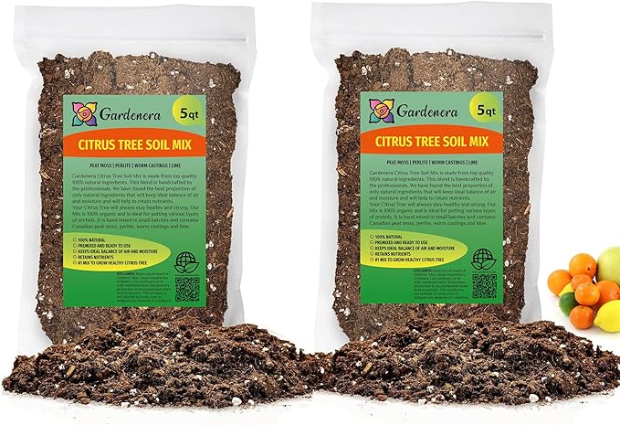 Citrus Tree Potting Soil Mix - 10 Quart - Special Blend for Indoor Oranges, Lemons, Limes and More - (2 Bags of 5 Quart)-VerdiqueGarden
