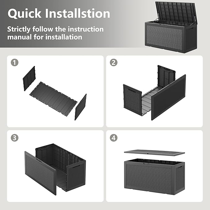 KAMABOKO 101 Gallon Waterproof Large Resin Deck Box, Lockable Large Outdoor Storage Boxes Indoor Outdoor Storage Container for Patio Cushions, Gardening Tools, Pool Supplies, Black-VerdiqueGarden