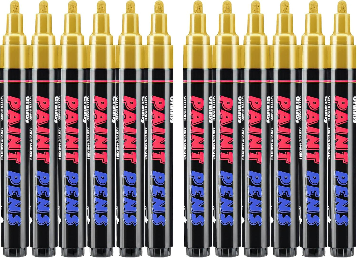 Gold Paint Pens Paint Markers - 12 Pack Permanent Quick Dry Waterproof Marker Pens for Rocks Wood Fabric Plastic Canvas Glass Mugs Metal Tire Stone-VerdiqueGarden