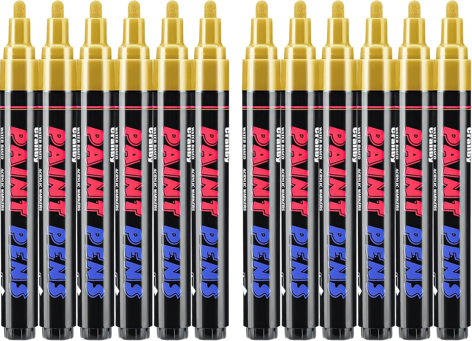 Gold Paint Pens Paint Markers - 12 Pack Permanent Quick Dry Waterproof Marker Pens for Rocks Wood Fabric Plastic Canvas Glass Mugs Metal Tire Stone-VerdiqueGarden