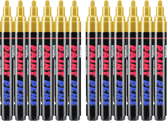 Gold Paint Pens Paint Markers - 12 Pack Permanent Quick Dry Waterproof Marker Pens for Rocks Wood Fabric Plastic Canvas Glass Mugs Metal Tire Stone-VerdiqueGarden