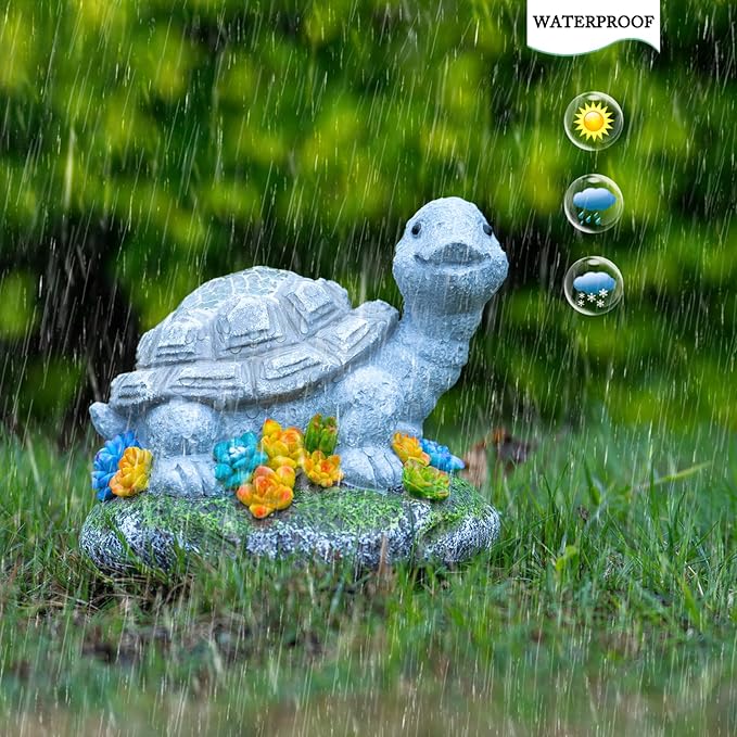 Garden Statue Turtle,Solar Turtles Decor for Outdoor,Resin Tortoise Figurine with Solar Light for Patio,Balcony,Yard,Lawn Ornament,Perfect Garden Gift-VerdiqueGarden