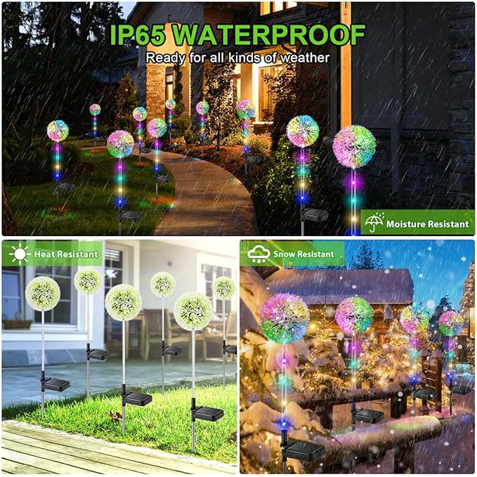 Outdoor Solar Lights, 6 Pack Solar Garden Lights with Bigger Dandelion Flowers, Waterproof Garden Decor Outdoor Solar Flower Lights for Yard, Patio, Pathway Decoration-VerdiqueGarden