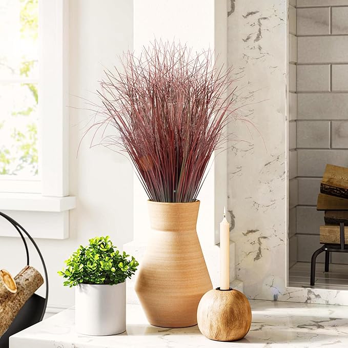 48Pcs Artificial Grass Plants, Faux Shrubs Wheat Grass, Artificial Tall Grasses Fake Plants for Outdoor Decor,Artificial Greenery Stems Weed for Room Indoor Home Decor（Red）-VerdiqueGarden