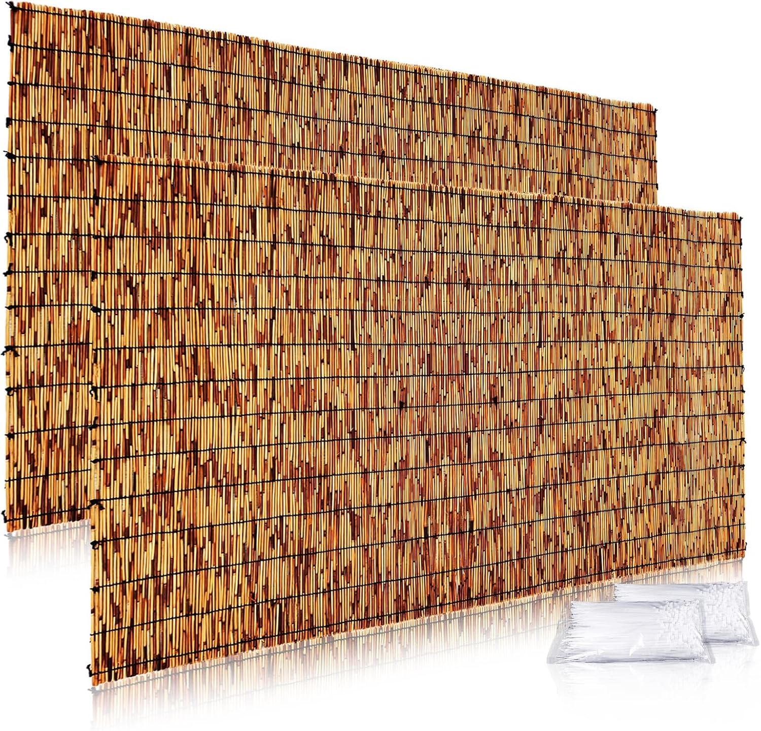 Reed Fencing Rolls,Patio Privacy Screen,Decorative Bamboo Fence Rolls for Patio Balcony Garden Backyard Outdoor,5x16FT(2Pcs)-VerdiqueGarden