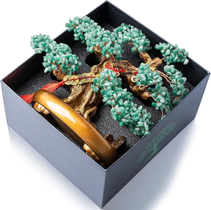 Green Aventurine Gemstone Crystal Bonsai Tree of Life Large Feng Shui Money Chakra Tree for Luck and Wealth Desk Decoration(1,251 Gem Count)-VerdiqueGarden