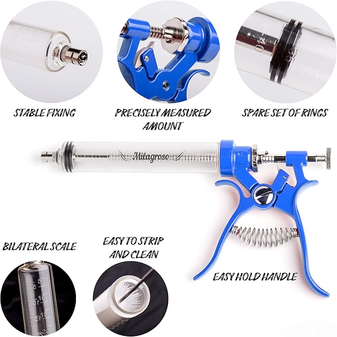 Meat Injector Marinade Gun Stainless Steel Outdoor Kit Flavor Food Syringes & 4 Marinades Needles for BBQ Grill Smoker Injectors Professional Syringe Held Culinary Barbecue Tool (Blue)-VerdiqueGarden