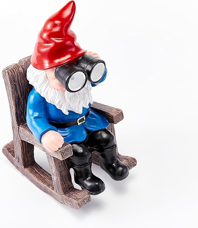 Solar Garden Gnome Statues Resin Gnome Figurines Sitting on Rocking Chair Outdoor Telescope Gnome Gifts for Yard, Patio Decor Gift-VerdiqueGarden