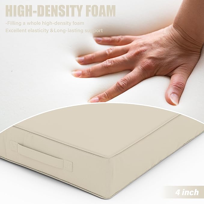 Patio Chair Cushions 22 X 22 X 4 Inch Waterproof Outdoor Seat Cushions for Patio Furniture, Outdoor Sofa Couch Pads with Ties & Handle, Set of 2, Cream-VerdiqueGarden