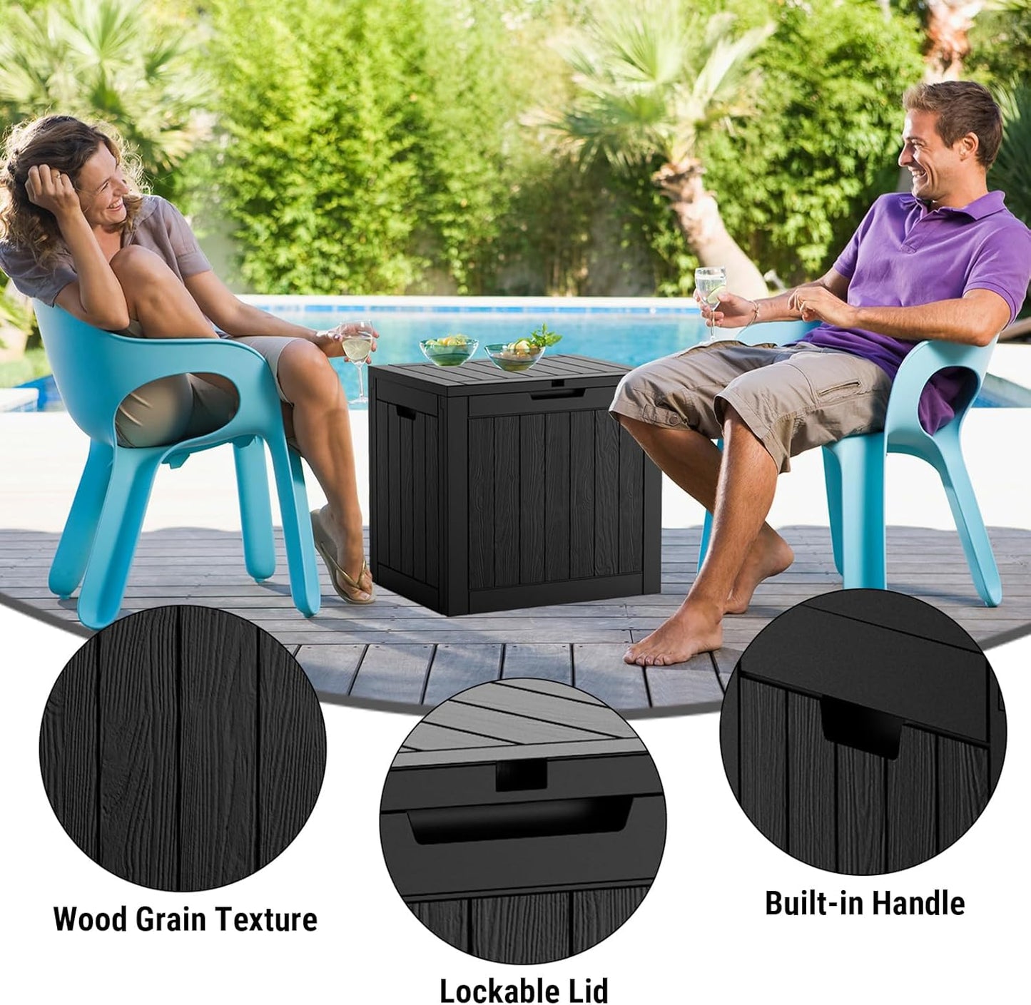 Mars Villa 31 Gallon Deck Box, Outdoor Storage Box Waterproof, Outside Resin Storage Bin for Outdoor Patio Furniture Cushions, Pool Supplies, Garden Tools, UV-Resistant and Weatherproof, Black-VerdiqueGarden