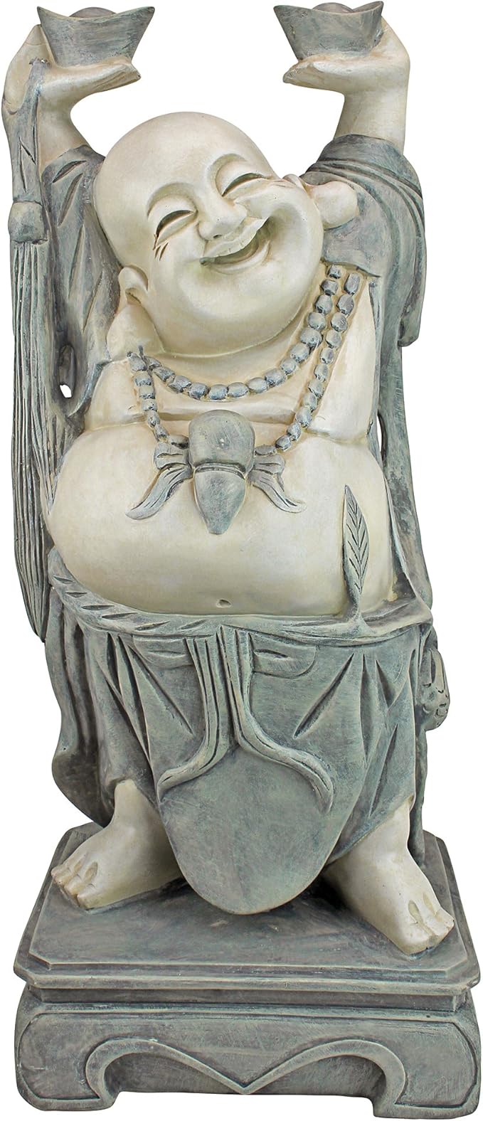Design Toscano Jolly Hotei Laughing Man Asian Decor Indoor/Outdoor Garden Statue, 26 inches tall, Cast Stone Resin, Two Tone Stone Finish-VerdiqueGarden