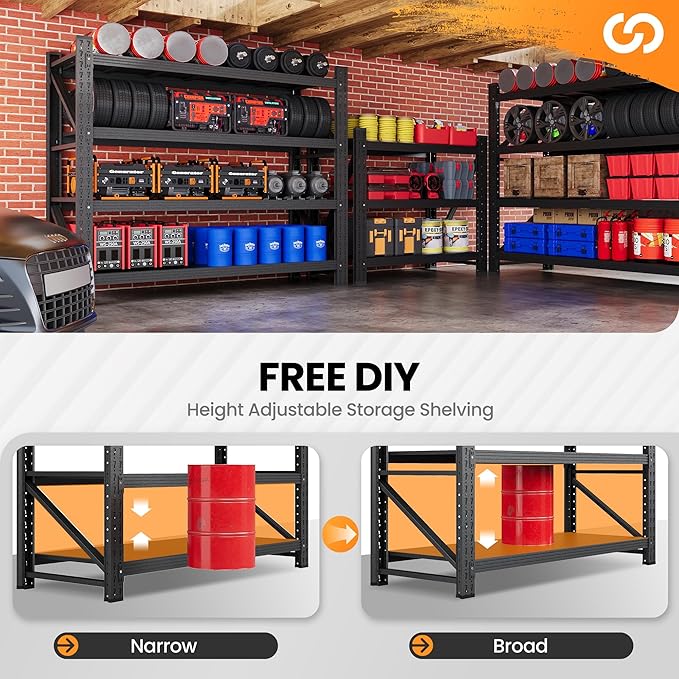 3000LBS Metal Storage Shelves, 48” W Heavy Duty Garage Shelving Units, 4 Tier Storage rack shelf, Steel Industrial Shelving , Adjustable Standing Shelf for Basement/Warehouse 48"W x 24"D x 70"H, Black-VerdiqueGarden