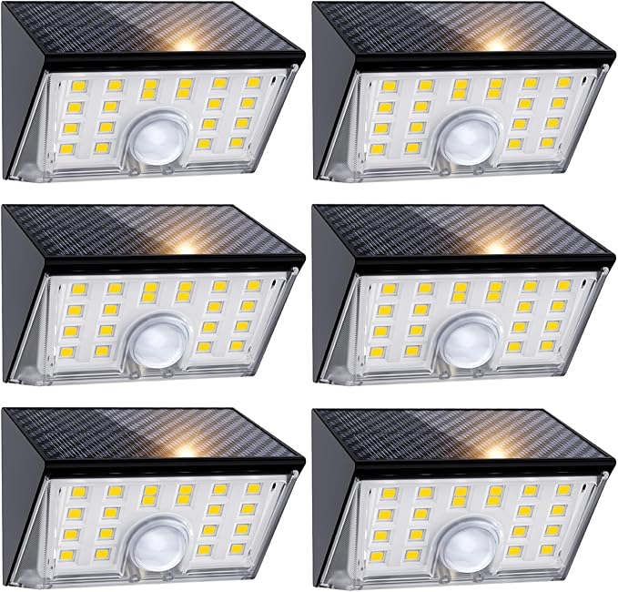 JSOT Solar Motion Sensor Lights Outdoor, 4 Modes Solar Lights Outdoor Waterproof IP65, 6Pack Bright Wall Security Lighting for Outside Yard Front Door Fence - Cool White-VerdiqueGarden