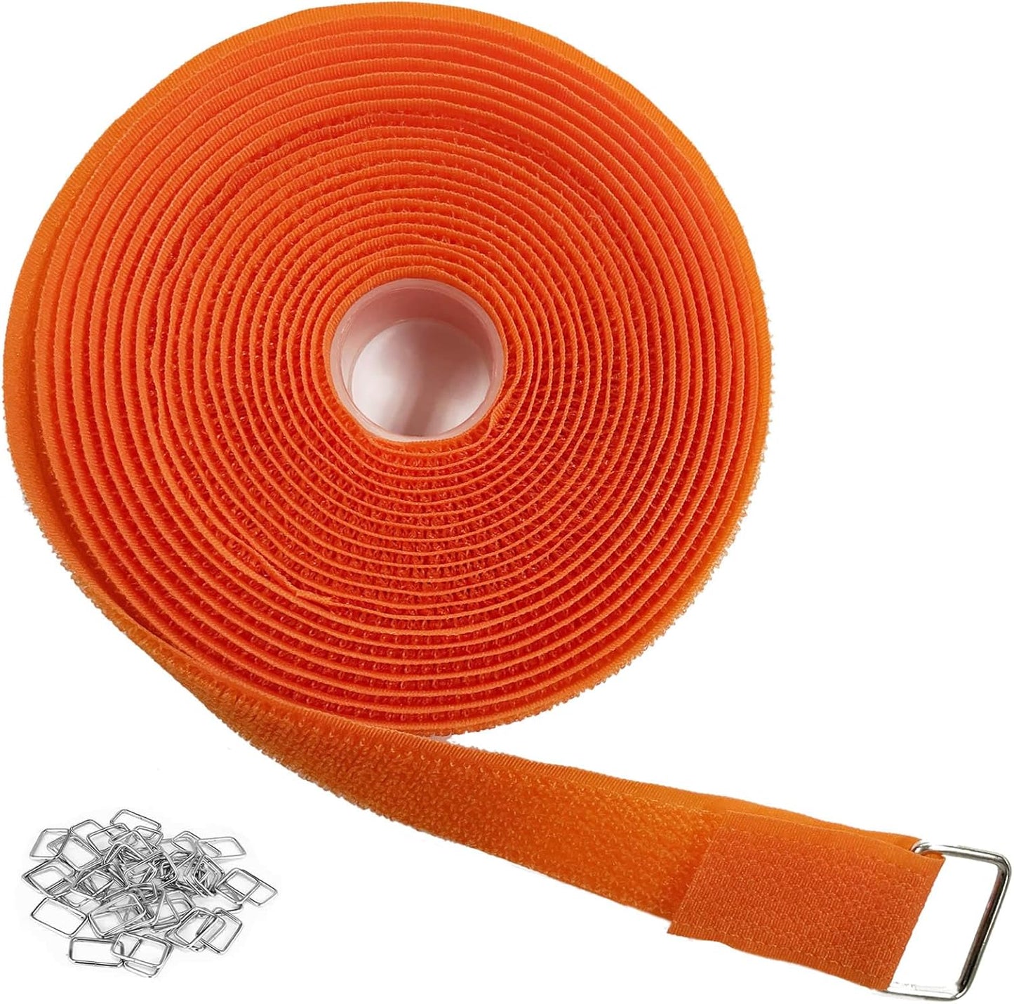 1"x16ft Hook and Loop Straps with 25 Metal Buckles, Adjustable Fastening Cable Straps, Cut-to-Length Cinch Strap, Reusable Nylon Securing Cord Ties for Organizer or Storage, 1 inch Wide,Orange-VerdiqueGarden