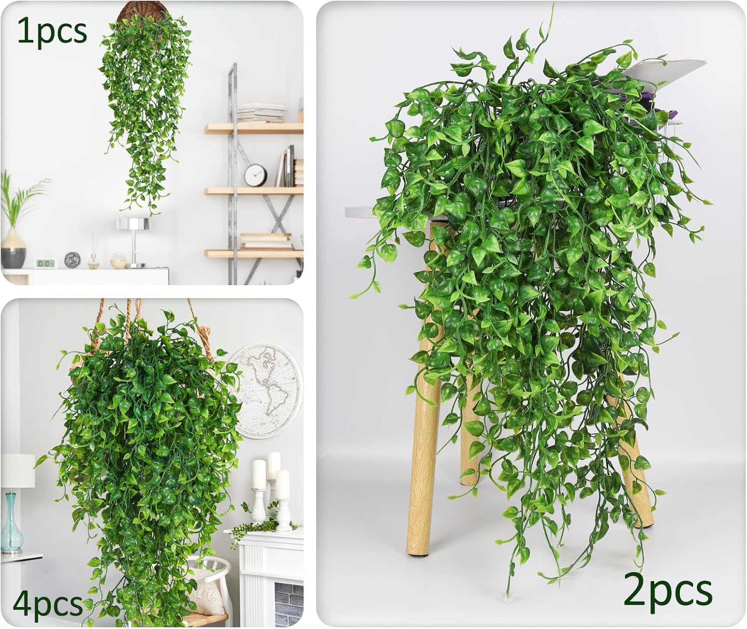 RECUTMS Artificial Hanging Plants 4pcs 33Inch Fake Wall Plant Faux Eucalyptus Leaves Ivy Swag UV Resistant Plastic Greenery Indoor Outdoor Home Garden Wedding Jungle Party Patio Office Shelf Decor-VerdiqueGarden