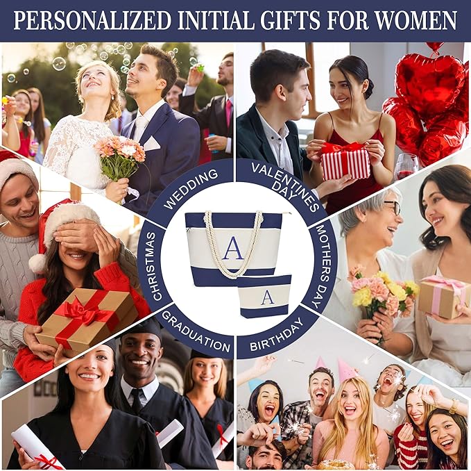 YOOLIFE Beach Bags for Women - Initial Tote Waterproof Bag with Makeup Bag, Mothers Day Gifts for Women Mom Friend Birthday-VerdiqueGarden