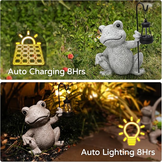 Solar Garden Outdoor Statues Frog with Solar Lantern, Lawn Decor Frog Figurine for Patio Balcony Yard, Yard Unique Christmas Birthdays Gift for Mom Grandma-VerdiqueGarden