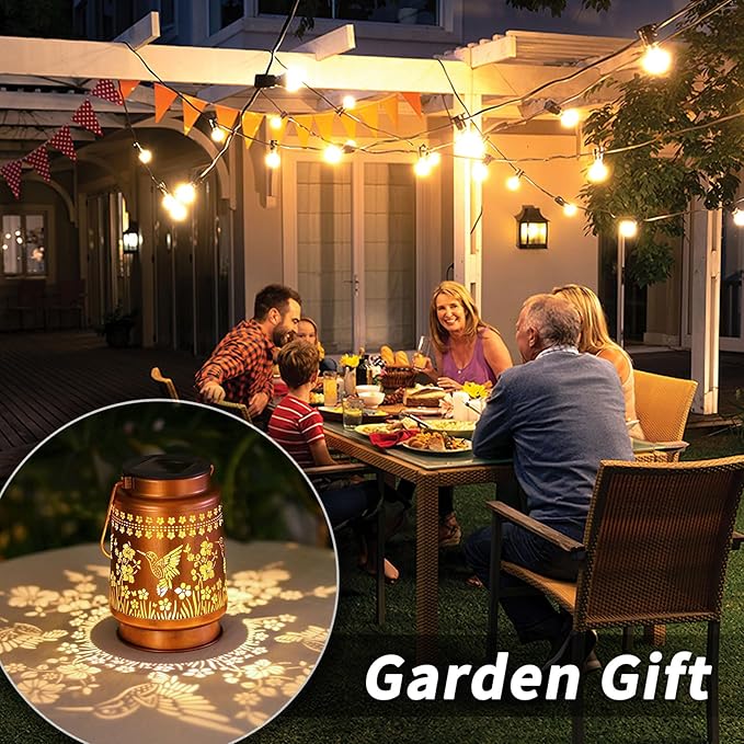 Hummingbird Solar Lanterns Outdoor Waterproof Hanging Solar Lights Gifts for Women Metal LED Lanterns Outside for Garden, Yard, Patio, Lawn, Porch-VerdiqueGarden
