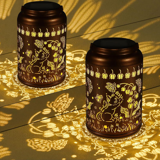 2 Pack Solar Lanterns Outdoor Waterproof, Cats Garden Decor Gifts for Women Mom Grandma Hanging Solar Lights Metal Decoration Outside for Yard, Patio, Lawn-VerdiqueGarden