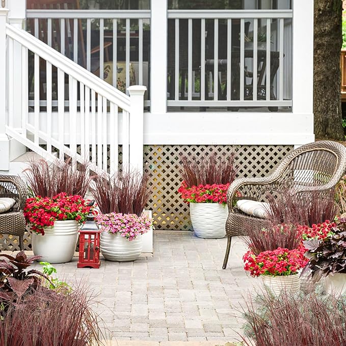 48Pcs Artificial Grass Plants, Faux Shrubs Wheat Grass, Artificial Tall Grasses Fake Plants for Outdoor Decor,Artificial Greenery Stems Weed for Room Indoor Home Decor（Red）-VerdiqueGarden