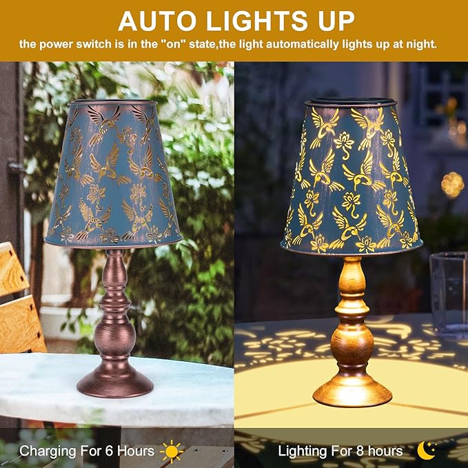 pearlstar Solar Table Lamps Bedside Lamps - Hummingbird Garden Waterproof Cordless Solar Table Lamps for Patio Garden Pathway Yard-VerdiqueGarden