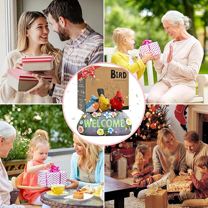 Solar Birds Welcome Sign - Outdoor Bird Decor with Solar LED Lights - Elegant and Charming Figurines for Women, Moms & Garden Enthusiasts-VerdiqueGarden