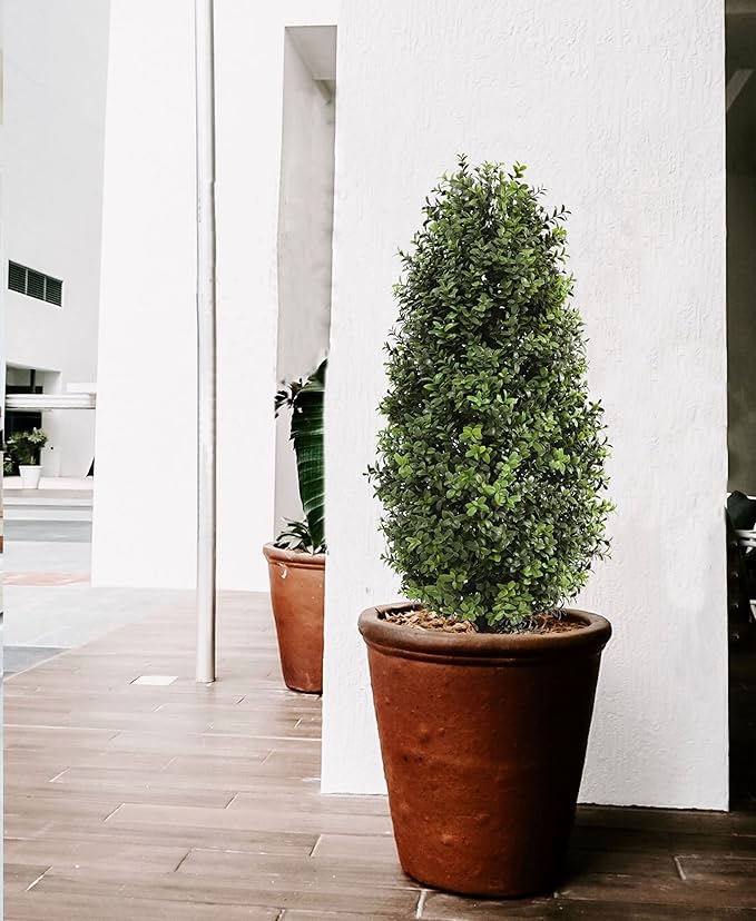 35inch Artificial Topiary Boxwood Tree, Faux Plants Outdoor 2 Packs Fake Bushes Faux Shrub, Artificial Topiary for Outdoors for Home Decor Indoor Front Porch-VerdiqueGarden
