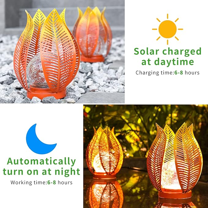Solar Garden Lights Outdoor Decorations Garden Decor,Cracked Globe Glass,Gardening Gifts Waterproof Solar Lights for Outdoor Decor Patio,Lawn,Balcony,Porch,Yard Art-VerdiqueGarden