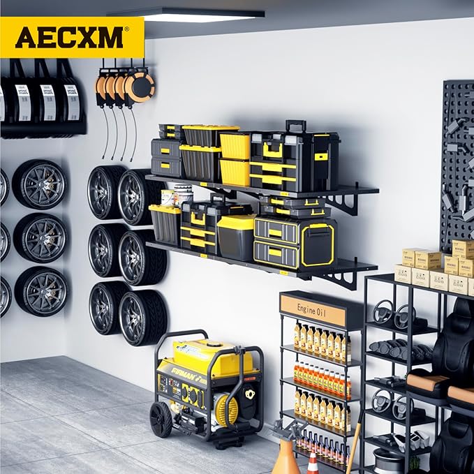 4-Pack 1.64x4ft Adjustable Garage Wall Shelving 1120lbs Load Capacity Heavy Duty Wall Mounted Storage Shelf Metal Floating Shelves for Garage(Black)-VerdiqueGarden