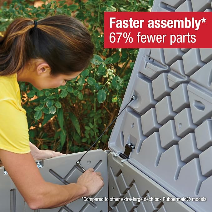 Rubbermaid Medium Resin Outdoor Storage Deck Box (74 Gal) Weather Resistant Gray Deck Organization for Home/Backyard/Pool Chemicals/Toys/Garden Tools/Porch/Patio Cushions-VerdiqueGarden