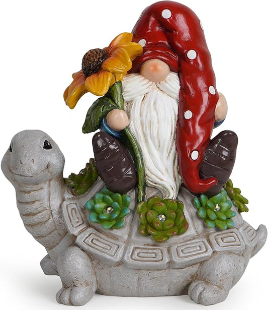 Hodao Patio Garden Theme Solar Gnome & Turtle Sculpture Statue - Lawn, Deck, Balcony, Patio Spring/Summer Decorations - Creative Housewarming Gifts-VerdiqueGarden