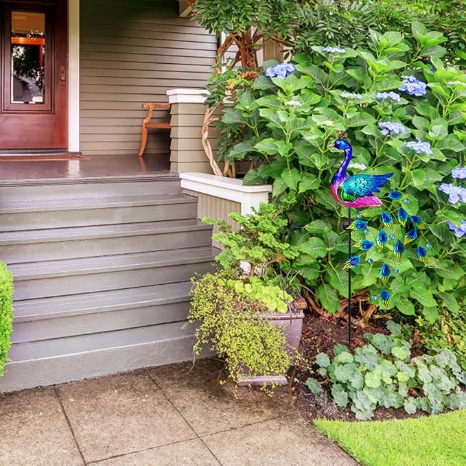 DREAMSOUL Peacock Solar Garden Lights Outdoor Decorative Stake, Waterproof Metal Peacock Garden Decor Solar Powered Landscape LED Path Lights Walkway Patio Decoration Lawn Ornament Christmas Gifts-VerdiqueGarden