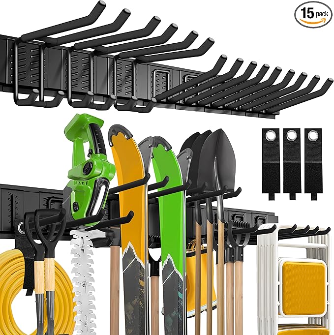 Garage Wall Organizer,15Pack Carries 675 lbs,Garden Tool Organizer 48in With Large Storage Space,Easy Assembly, Sturdy Design,for Efficient Tool Storage Garage Organization-VerdiqueGarden