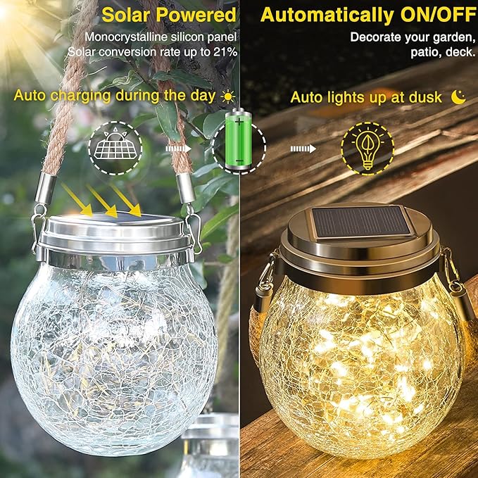 ROSHWEY Solar Lantern, 2 Pack Garden Decor Lights Waterproof Outdoor Lanterns with 30 LED Solar Lights Patio Hanging Lights for Backyard Fence Pathway Porch Christmas Decorative, Warm White-VerdiqueGarden