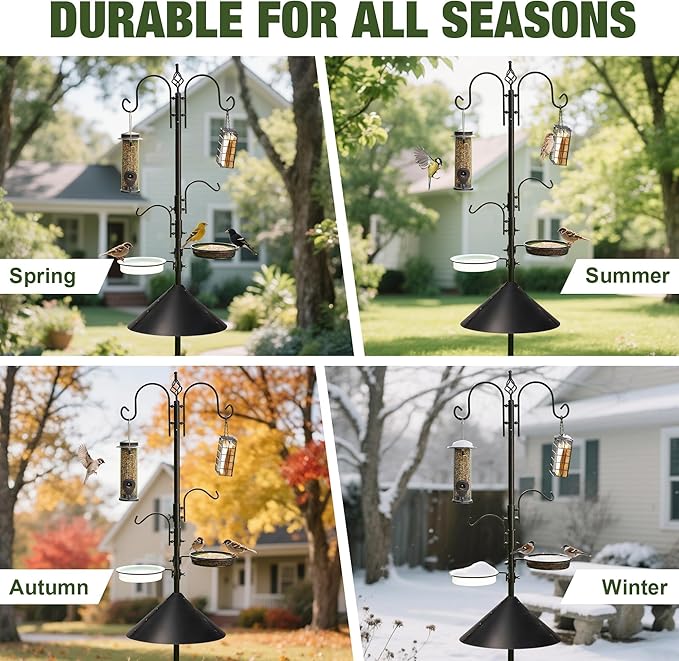 ERYTLLY Bird Feeders Bird Feeding Station Kit Bird Feeding Pole Wild Bird Feeder Hanging Kit with Squirrel Guard Baffle Suet Cage Tube Bird Feeder Planter Hanger Multi Feeder for Attracting Wild Birds-VerdiqueGarden