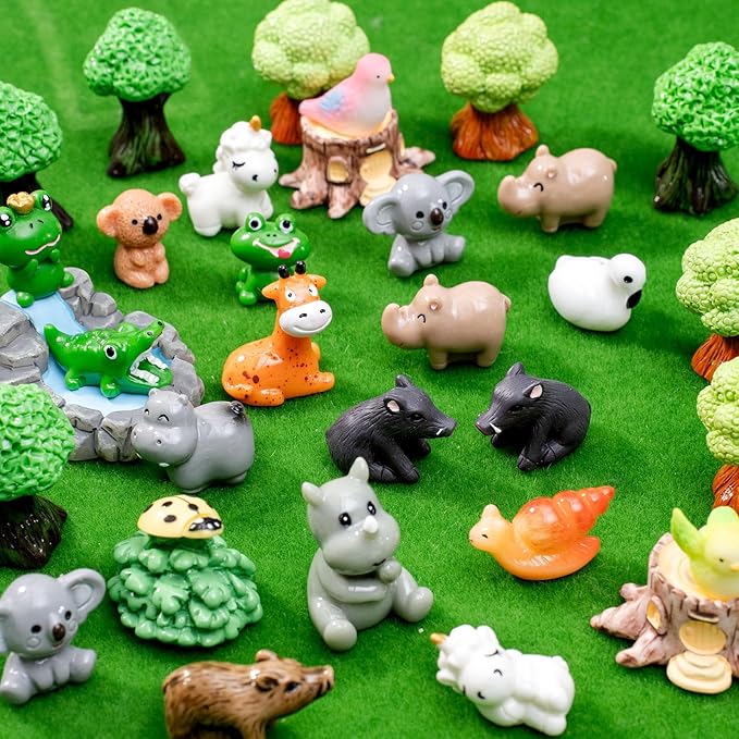 Miniature Small Animal Figurines, 80pcs of Mini Resin Animals, Forest Decoration Ornaments, Miniature Landscape Ornament Sets, Fairy Garden and Dollhouse Accessories-VerdiqueGarden
