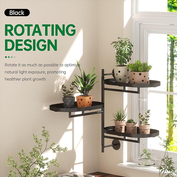 Rotating Window Plant Shelves for Multiple Plants Indoors,3-tier Metal Corner black Plant Stand Holder Floating Plant Shelf for Wall，Windows Sill Gifts for Plant Lovers to Enhance Home Decor-VerdiqueGarden